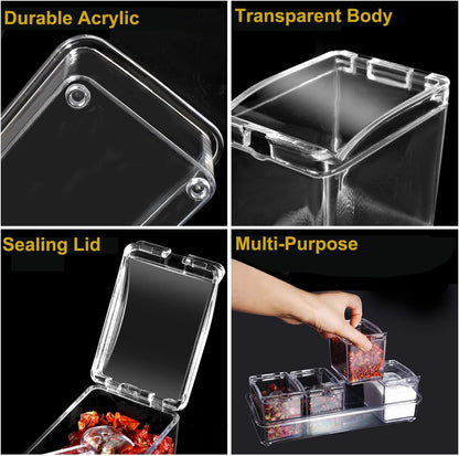 Clear Seasoning Box 4 PCS/Set, Acrylic Seasoning Rack Seasoning Storage Container Condiment Jar