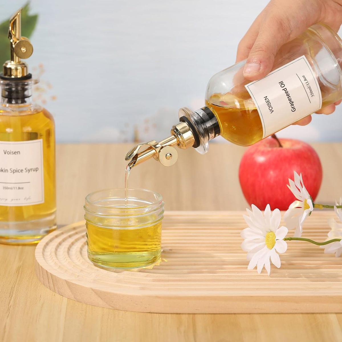 VOISEN Olive Oil Dispenser Bottle for Kitchen, Glass Oil Bottle Set of 6, Coffee Syrup