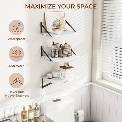 Heimlove Deep Floating Shelves for Wall, 12 Inch Deep Floating Shelves Set of 3, 16W x 12D Wood