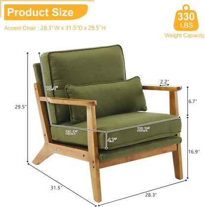 Karl home Accent Chair Wide Armrest Mid-Century Lounge Chair Linen Fabric Armchair with Lumbar