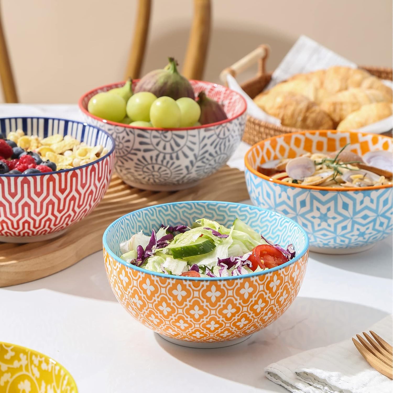 Selamica Ceramic Cereal Bowls Set of 6, 24 Oz Deep Soup Bowls for Kitchen, 5.9 Inch Dessert Bowls