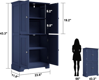 ChooChoo Bathroom Floor Cabinet, Modern Bathroom Storage Cabinet with 4 Doors and Adjustable