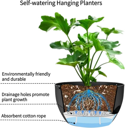2 Pack Hanging Planters for Indoor Outdoor Plants, 12 Inch Self Watering Hanging Pot with Drainage