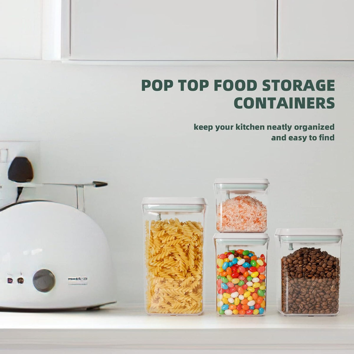 Pop Airtight Food Containers - Set of 2 Kitchen Storage Containers with Lids, Ideal for Cereal and