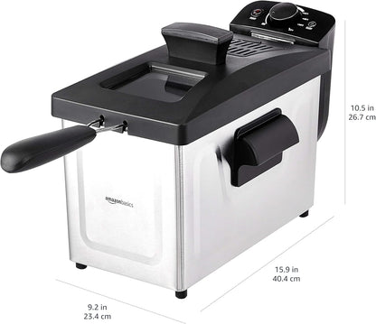Amazon Basics 3.2-Qt (3.0L) Deep Fryer with 12-Cup Oil Capacity, Adjustable Temperature, Easy