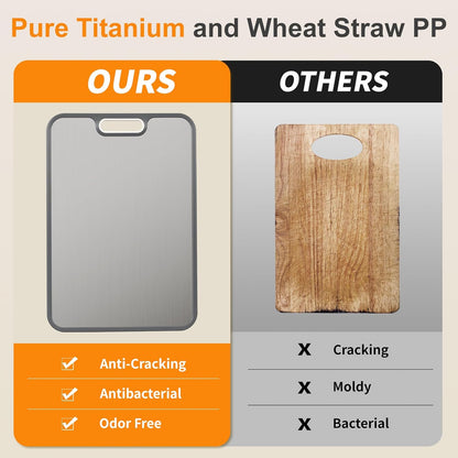 Titanium cutting boards for Kitchen,Double Sided Food Grade,Pure Titanium and Wheat Straw PP