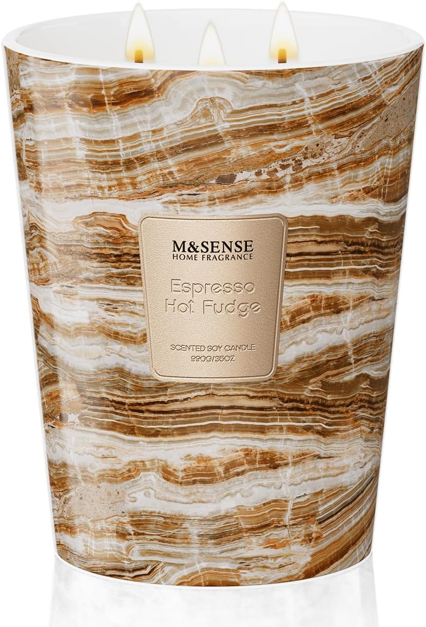 M&SENSE EspressHotFudge Scented Candles for Home, 3-Wick Highly Scented Jar Candles, Extra Large