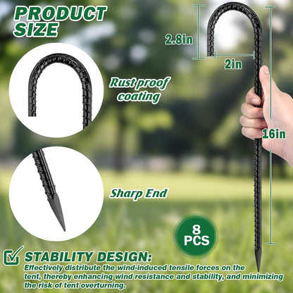 16 Inch Ground Stakes Heavy Duty,8 Pack Metal Fence Stakes for Ground for Wire Fencing,Heavy Duty