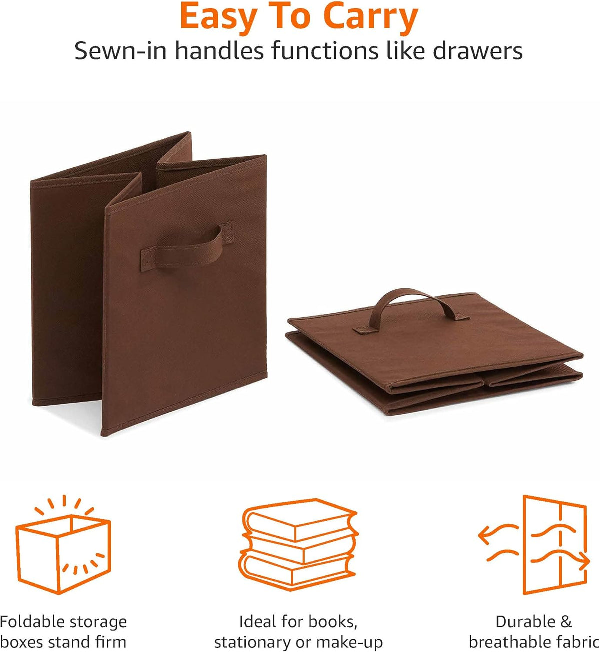 Amazon Basics Cube Organizer Storage Bins Handles, Collapsible Fabric, Pack of 6, 10.5"x10.5"x11"