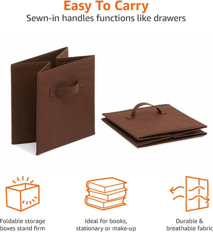 Amazon Basics Cube Organizer Storage Bins Handles, Collapsible Fabric, Pack of 6, 10.5"x10.5"x11"
