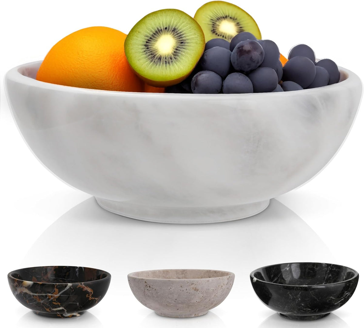 Gusto Nostro 8" Luxury White Marble Decorative Bowl for Coffee Table - Elegant Modern Fruit Bowl