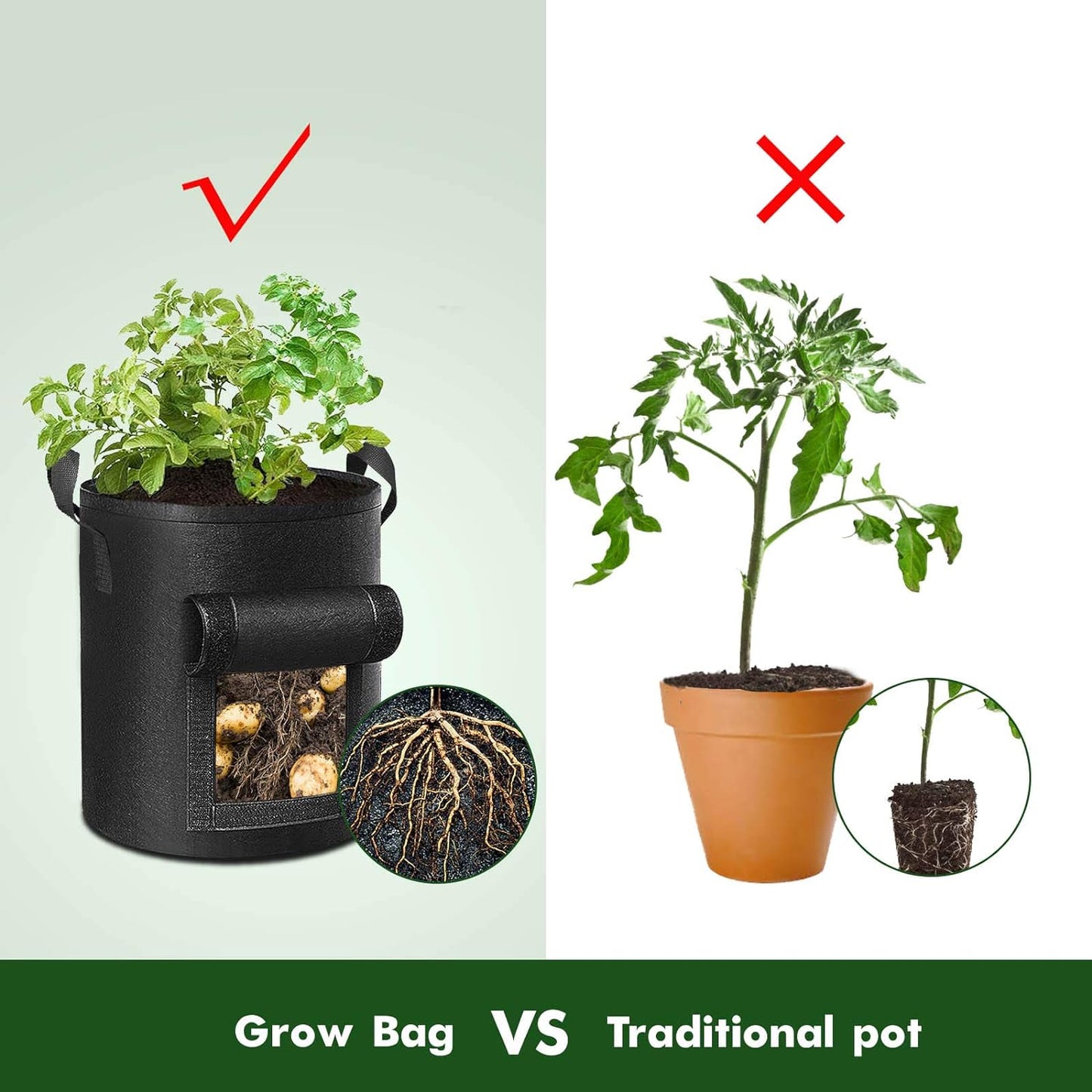 5-Pack 10 Gallon Potato Grow Bags, Garden Planting Bag with Reinforced Handle, Thickened Nonwoven