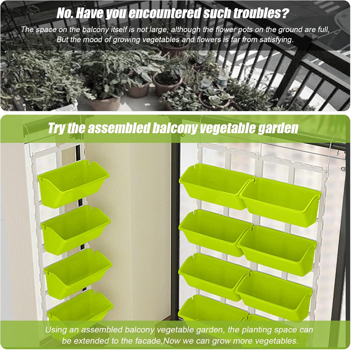 8 Pockets Vertical Planters,Wall Mounted Plastic Plant Grow Pots,Wall Pocket Planters for