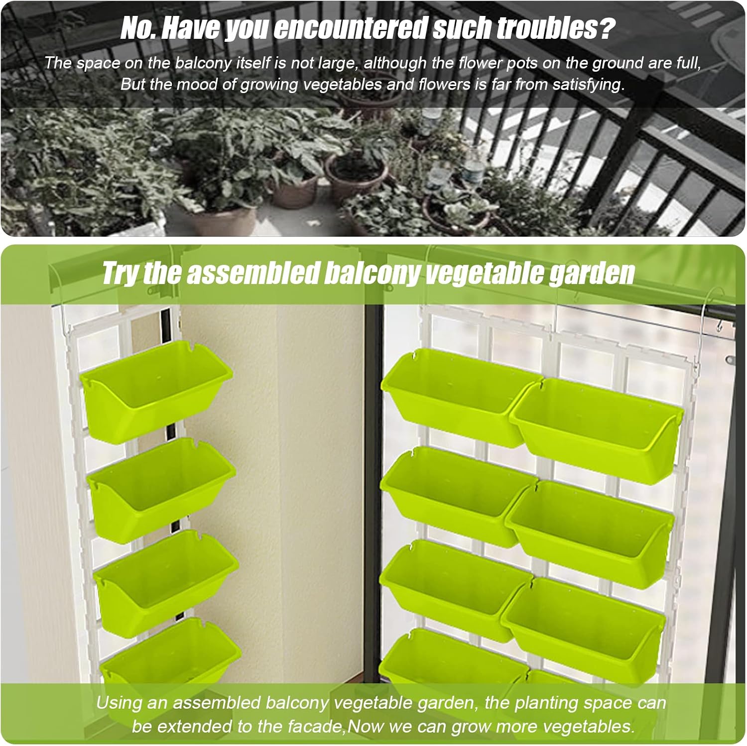 8 Pockets Vertical Planters,Wall Mounted Plastic Plant Grow Pots,Wall Pocket Planters for