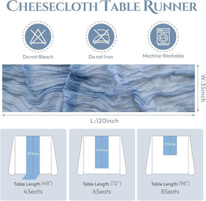Sioloc 5 Pack Dusty Blue Cheesecloth Table Runner Fall Autumn Decor for Home 10ft Table Cloth for