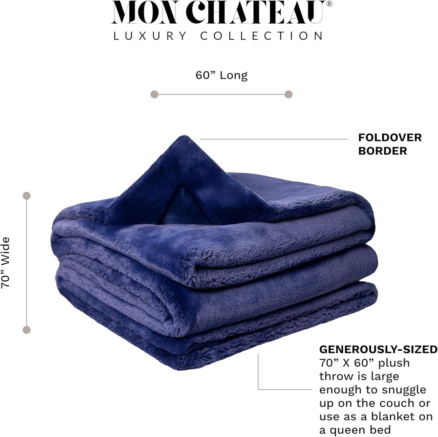 Mon Chateau Luxury Ultimate Plush Faux Fur Throw with 6cm Foldover for Couch, Sofa, or Bed - Plush