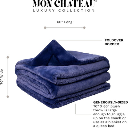Mon Chateau Luxury Ultimate Plush Faux Fur Throw with 6cm Foldover for Couch, Sofa, or Bed - Plush