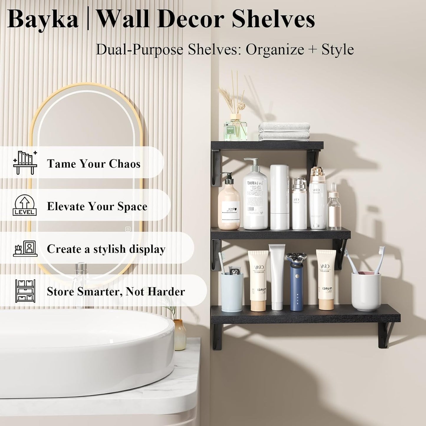 BAYKA Wall Shelves for Bedroom Decor, Floating Shelves for Wall Storage, Display Mounted Rustic