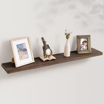 Axeman Floating Shelves for Wall, Rustic Elm Wood 48'' x 8" Deep Wall Shelf with Invisible Bracket