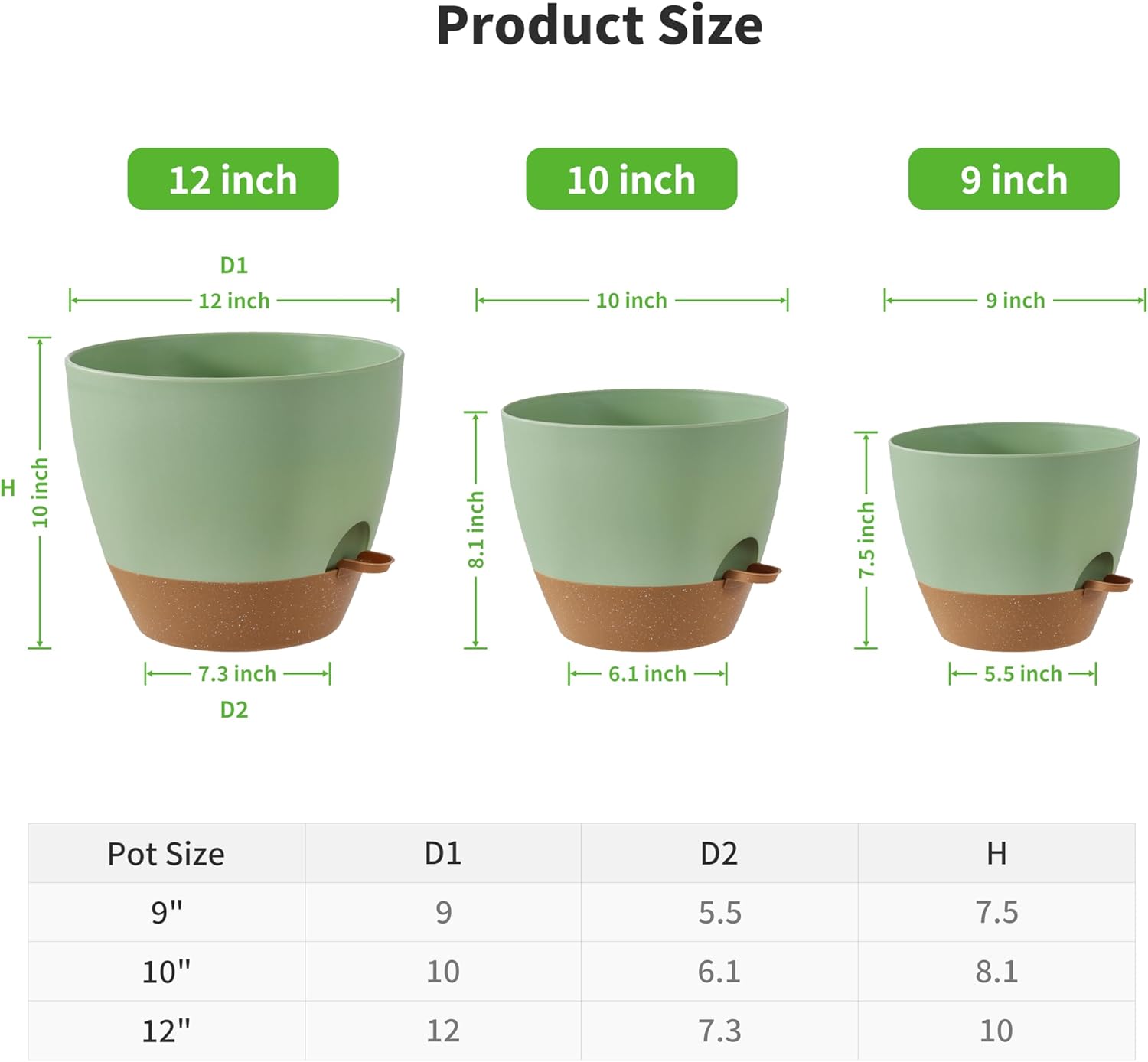 FaithLand 3-Pack Large Planter Pots, 12 10 9 Inch Self Watering Flower Pots for Indoor Outdoor