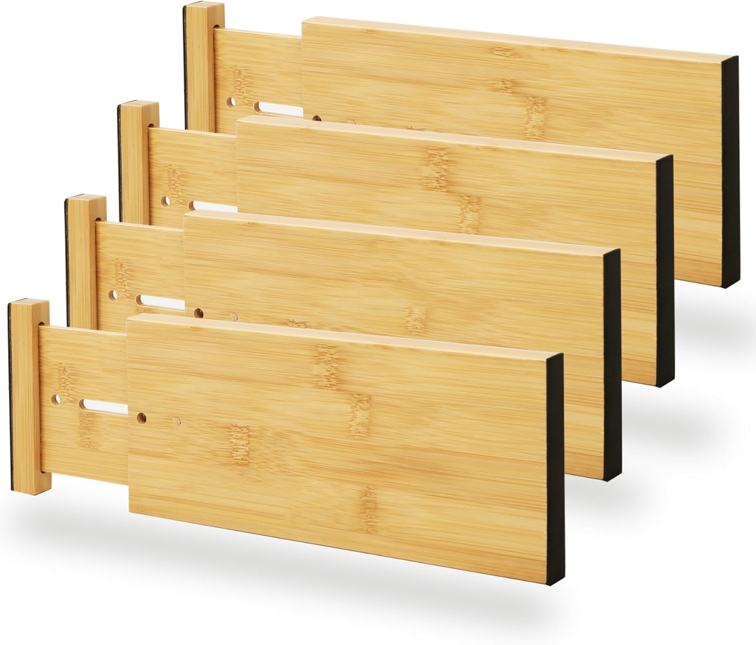 BAMEOS 4" High Bamboo Drawer Dividers - Adjustable Small Drawer Organizer - Kitchen, Dresser
