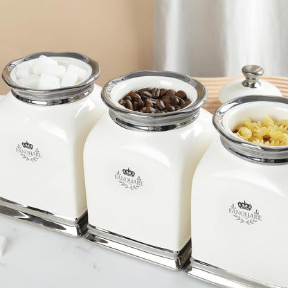 fanquare 30 OZ Cookie Jar, White Kitchen Canisters Set of 3, Farmhouse Porcelain Decorative Jars