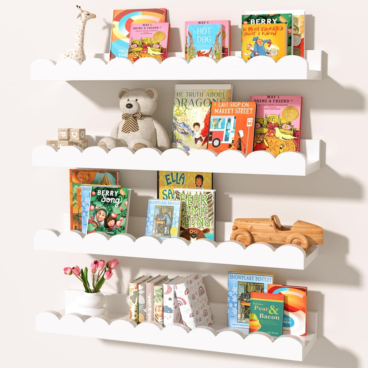 Nursery Book Shelves for Wall - Floating Kids Bookshelf for Bedroom, Nursery and Playroom - Wall