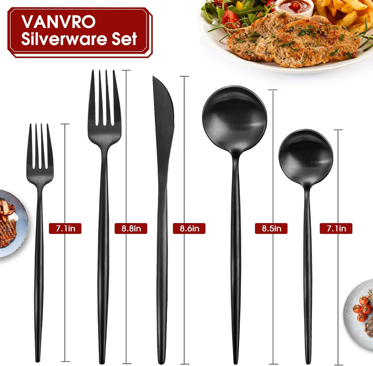 Matte Black Silverware Set, 40-Piece Stainless Steel Flatware Set, Tableware Cutlery Set Service