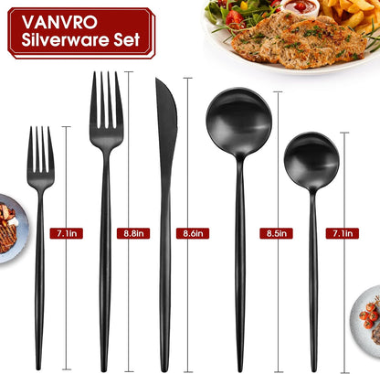 Matte Black Silverware Set, 40-Piece Stainless Steel Flatware Set, Tableware Cutlery Set Service