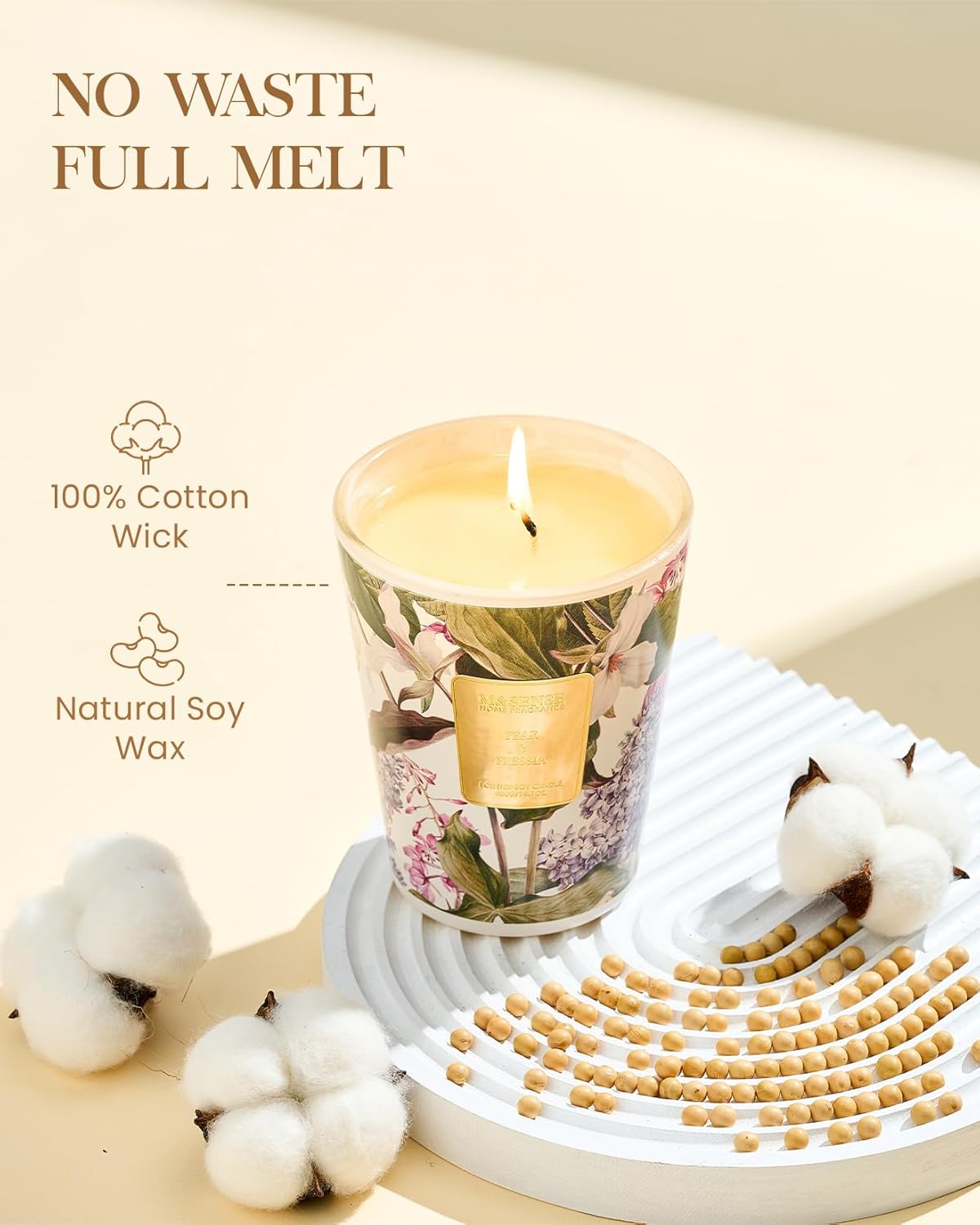 M&SENSE Pear Fressia Scented Natural Soy Wax Candle, 14.1oz 60 Hours Long Lasting Slow Burning