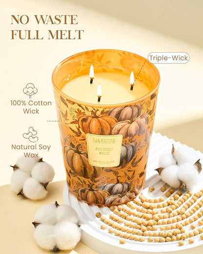 M&SENSE Pumpkin Spice Scented Candle, 3 Wick 35oz 150H Long Lasting Soy Candles, Fall Scent Unique