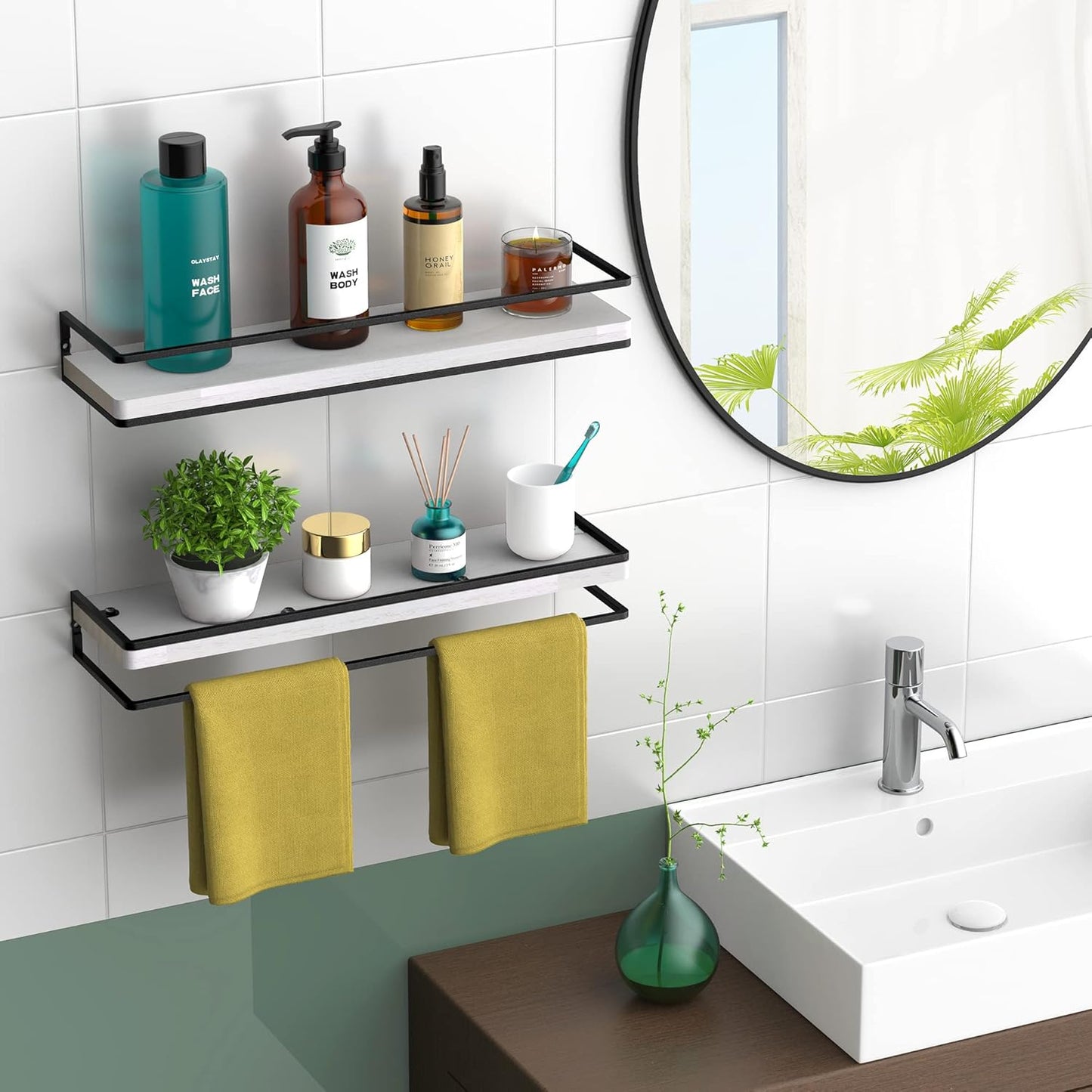 Meangood Floating Shelves Wall Mounted Set of 2, Rustic Wood Wall Storage Shelves for