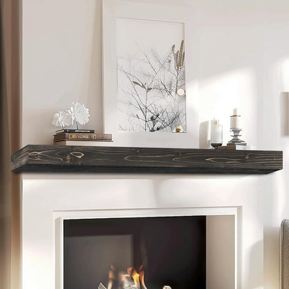 60x8x3 Fireplace Mantel - Handcrafted Hollow Rustic Solid Wood Wall Mounted Floating Shelf with