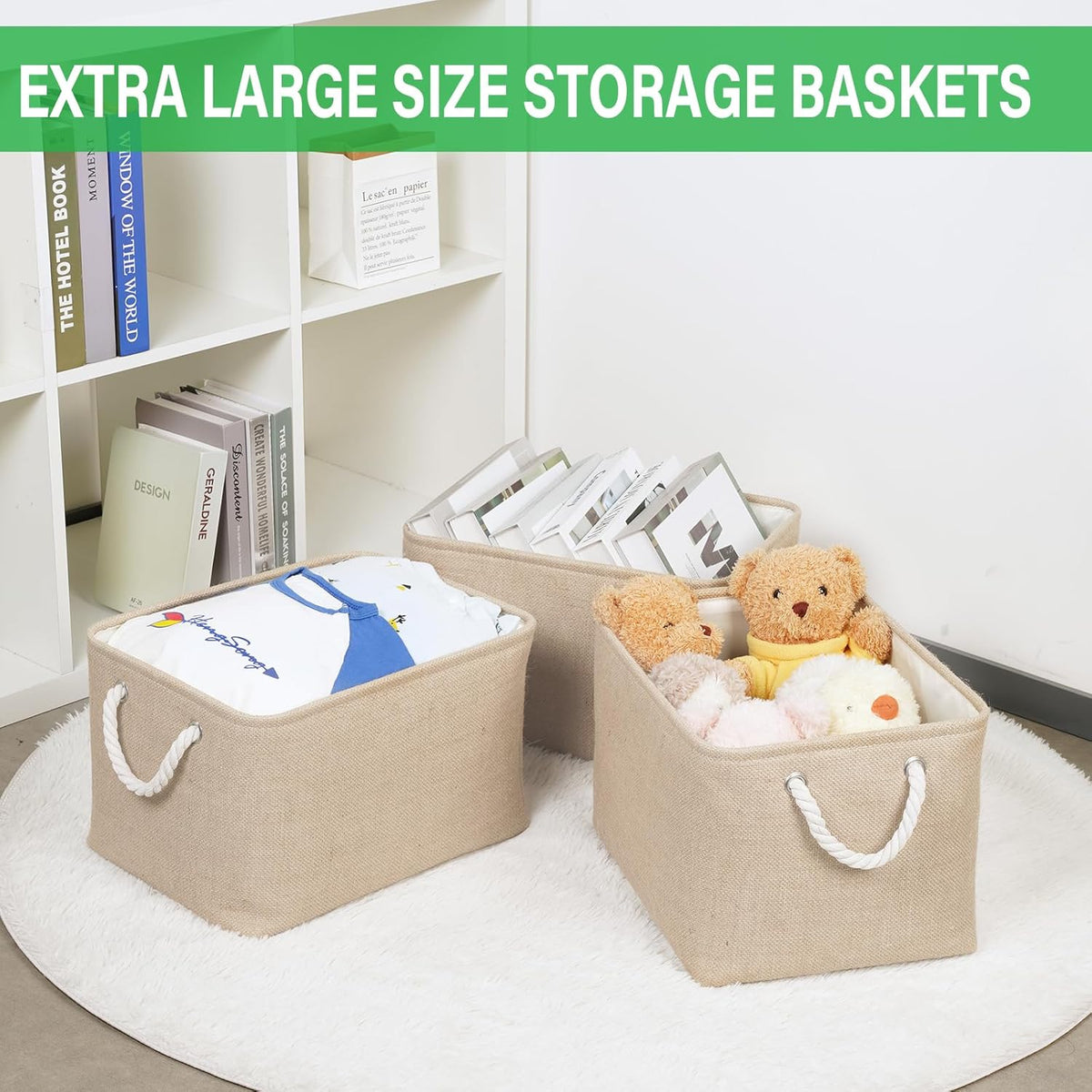 Bidtakay Large Storage Baskets for Shelves 3 Pack Fabric Storage Bins for Organizing Linen