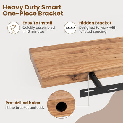 Floating Shelves for Wall Decor, Rustic Solid Elm Wood Live Edge Floating Shelves Wall Mounted