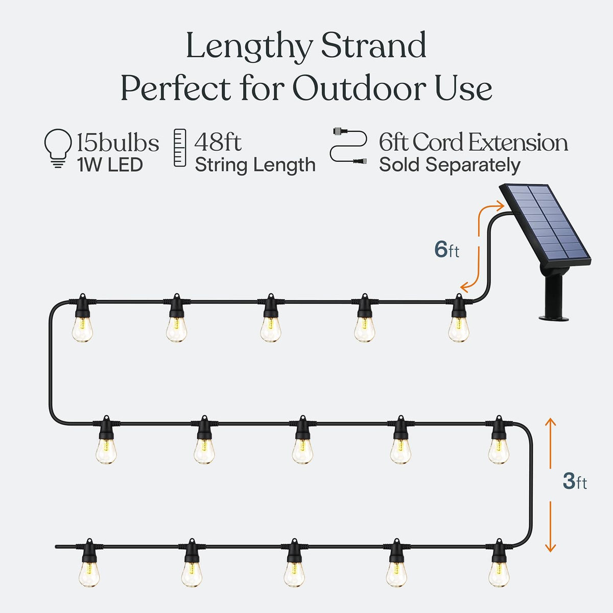 Brightech Ambience Pro Solar Powered Outdoor String Lights, 48 ft Commercial Grade Waterproof Patio