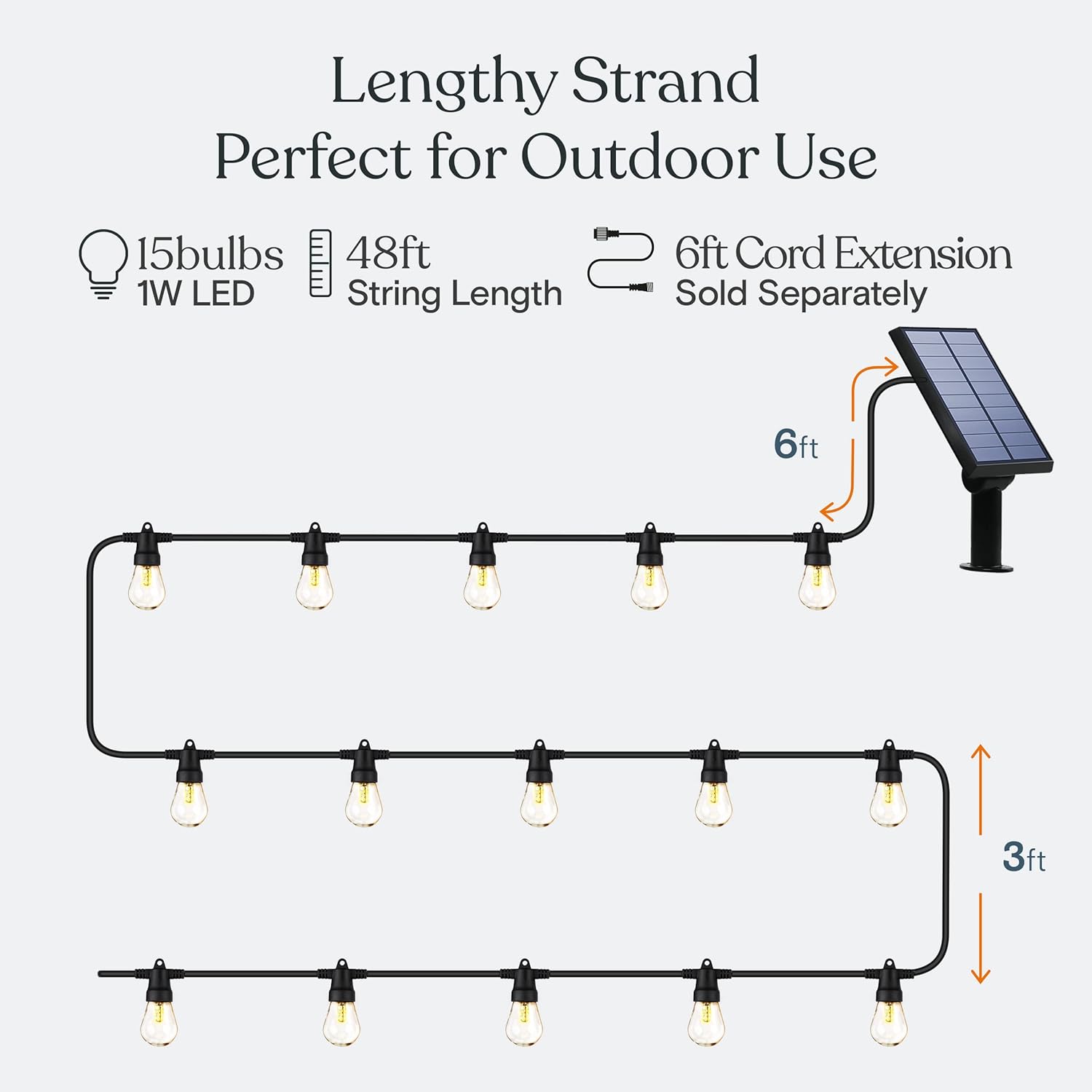 Brightech Ambience Pro Solar Powered Outdoor String Lights, 48 ft Commercial Grade Waterproof Patio