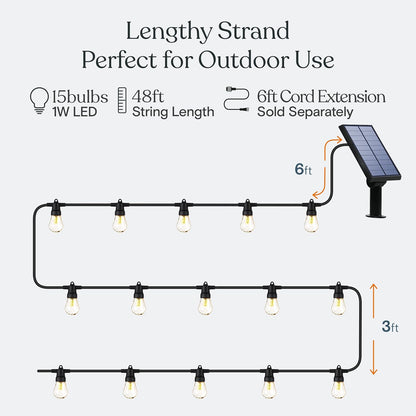 Brightech Ambience Pro Solar Powered Outdoor String Lights, 48 ft Commercial Grade Waterproof Patio