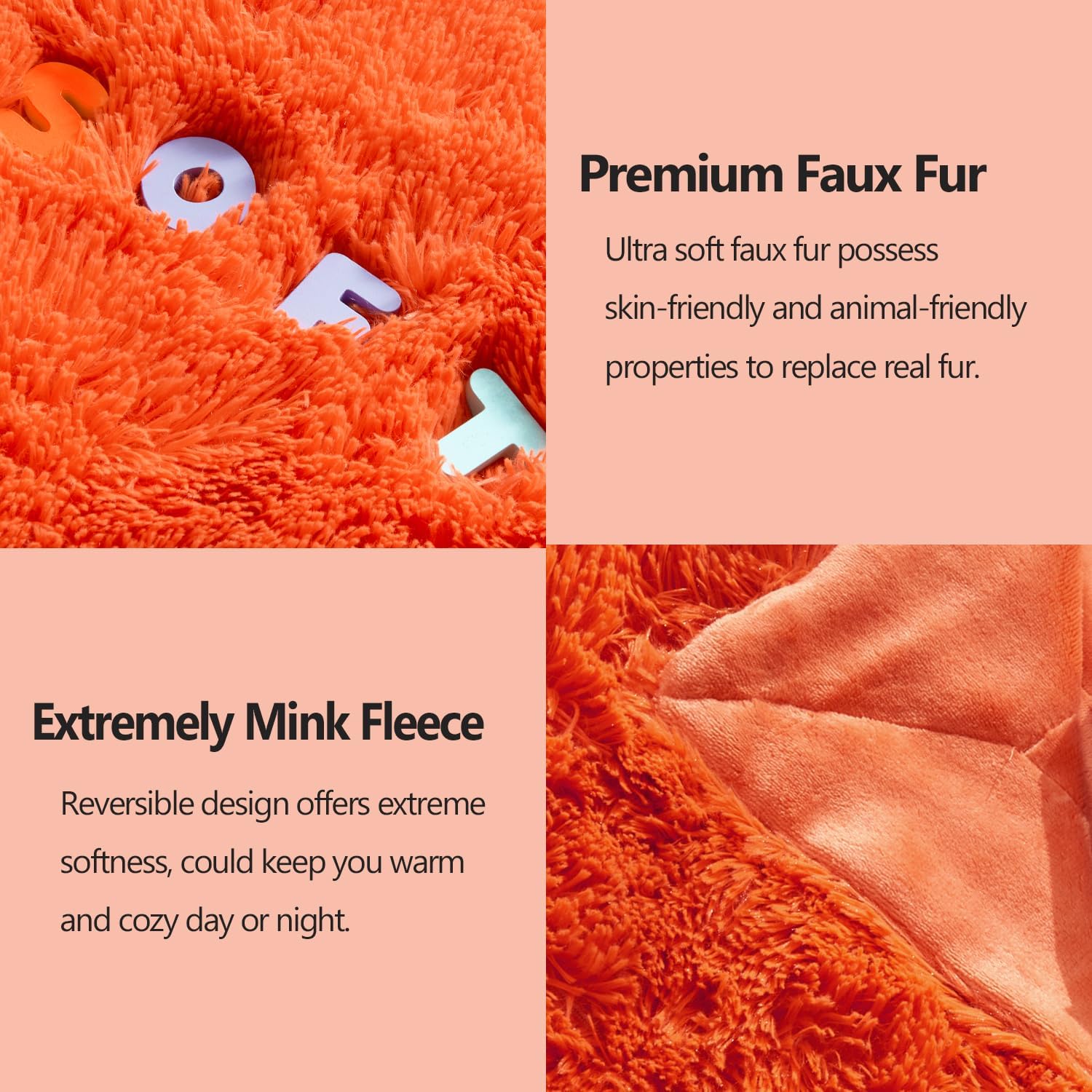 GONAAP Fuzzy Faux Fur Throw Blanket Queen Size Orange Super Soft Cozy Plush Fuzzy Shaggy Blanket