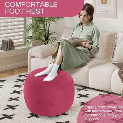 MeMoreCool Round Stuffed Pouf Ottoman Foot Rest, Floor Pouf Foot Stool with Soft Foam Chunk