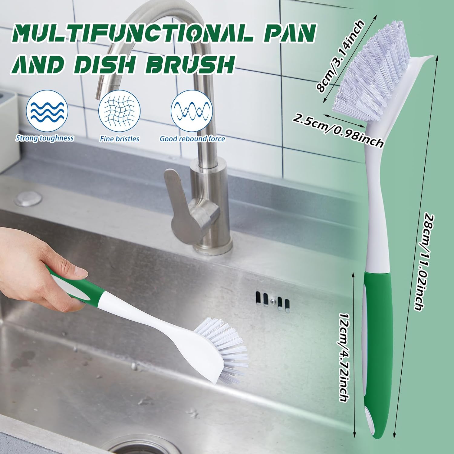 Hsei 30 Pcs Kitchen Scrub Dish Brush Bulk with 11 Inch Handle Cleaning Dish Scrubber with Stiff