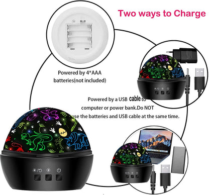 MINGKIDS Night Light for Kids,2 in 1 Rotating Projector Lamp with Dino&Vehicles Theme,2 Ways to