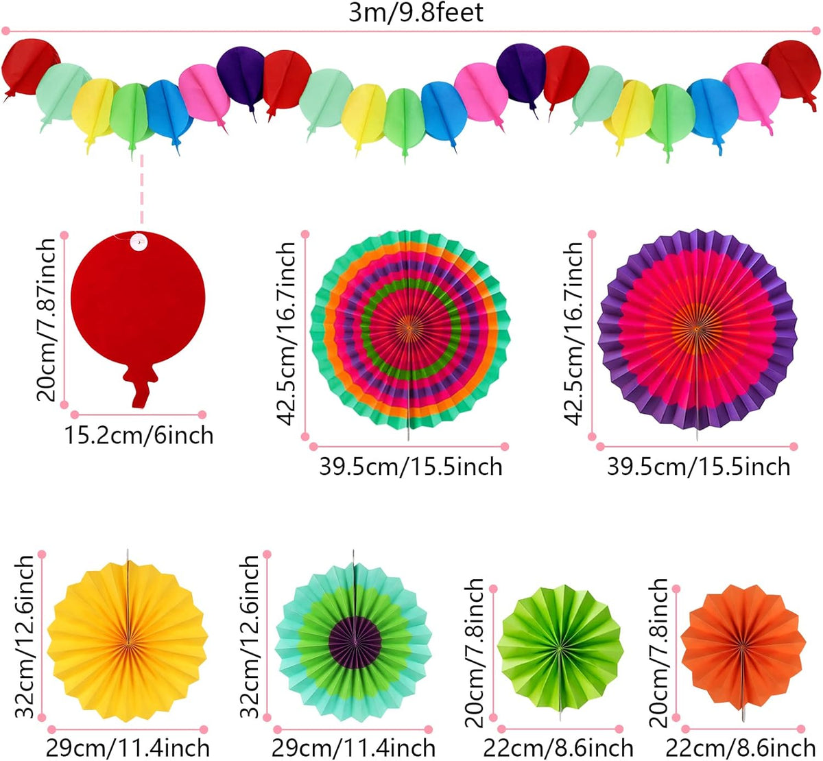 Fiesta Party Decorations, Multicolored Paper Pompoms Fan Garlands for Mexican Party Cinco De Mayo