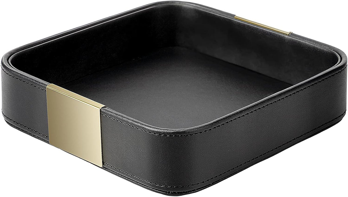 SANZIE Luxury Leather Desktop Storage Small Catchall Organizer Decorative Tray for Entryway Table