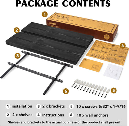BGMG Wood Floating Shelves 18 inch,Black Floating Shelves,Solid Wood Wall Shelves for Bathroom