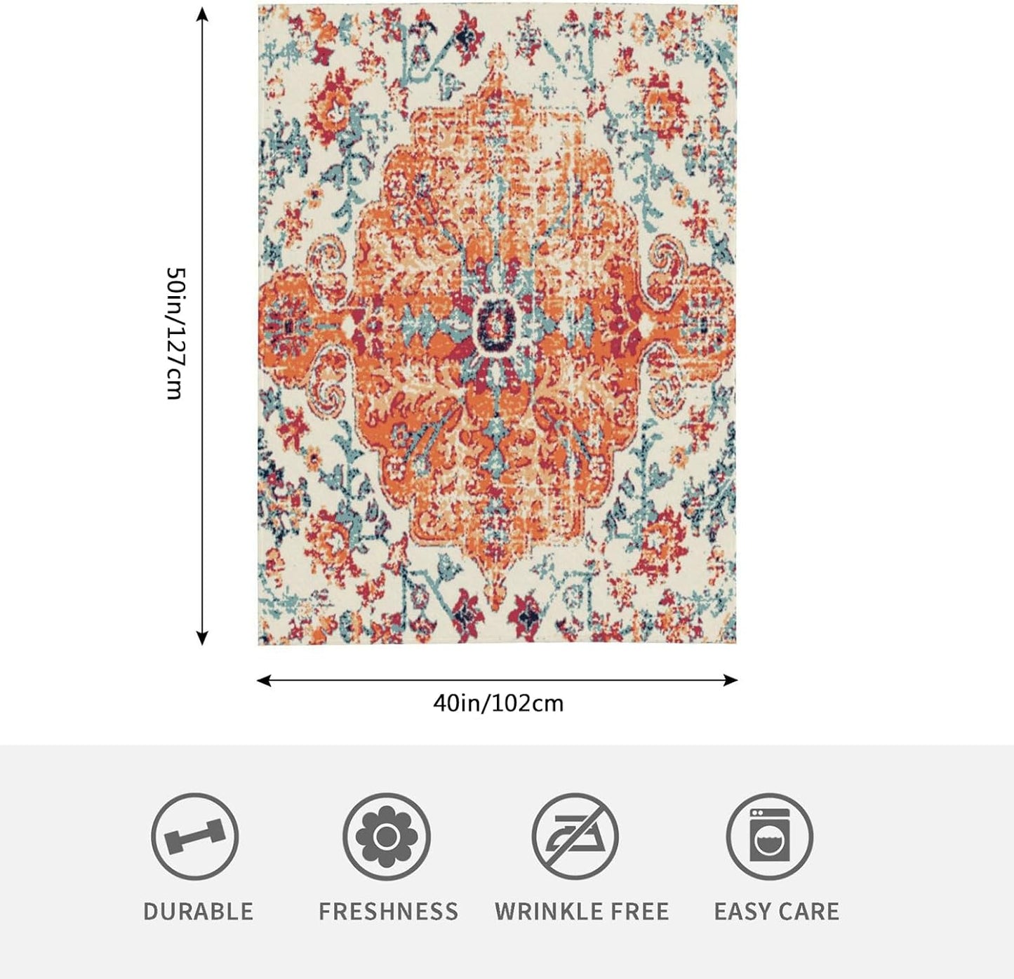 HGOD DESIGNS Carpet Pattern Throw Blanket Boho Style Ethnic Design Orange Blue Soft Blankets and