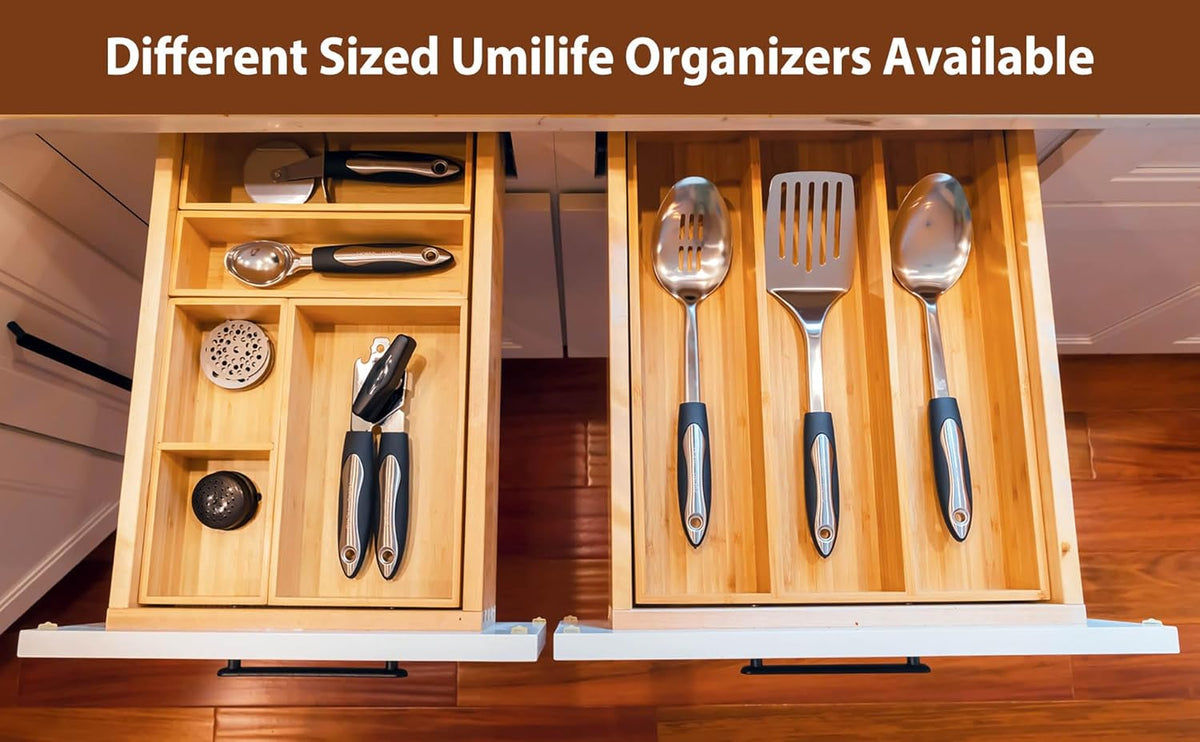 Umilife Drawer Organizer Storage Boxes, 2.5" High Bamboo Drawer Dividers, 5 Rearrangeable Bins for