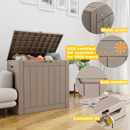 30 Gallon Resin Deck Box, Lockable Outdoor Storage Box for Patio Cushions Storage Furniture,Garden