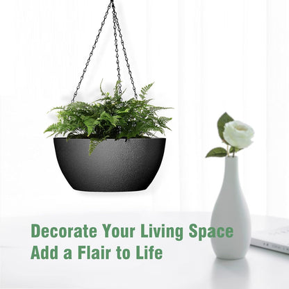 13 inch Large Hanging Planters Plant Pots for Outdoor Indoor Plants with Drainage Holes and Chain