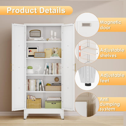 71" H Metal Kitchen Pantry Storage Cabinet, Freestanding Cupboard with 2 Doors and 4 Adjustable